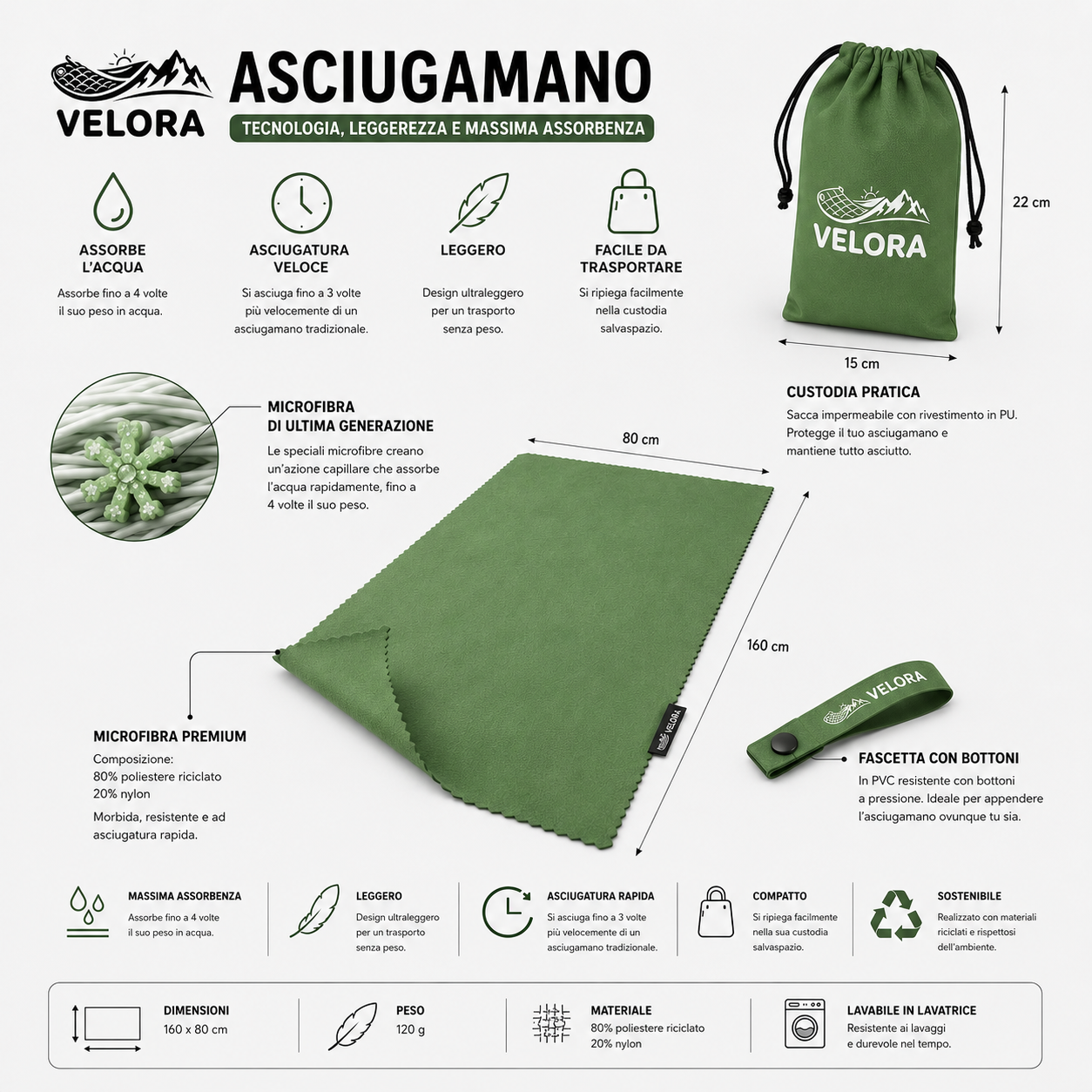 Asciugamano compatto in microfibra - VELORA
